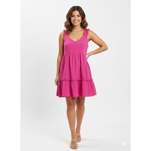 Blu Pepper Fuchsia Magenta Ruffle Hem Babydoll Mini Dress Womens Sz  S